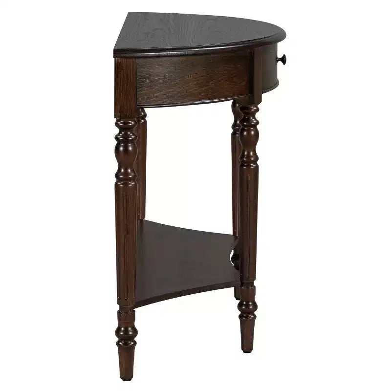 Console de table demi-lune avec tiroir et étagère de rangement