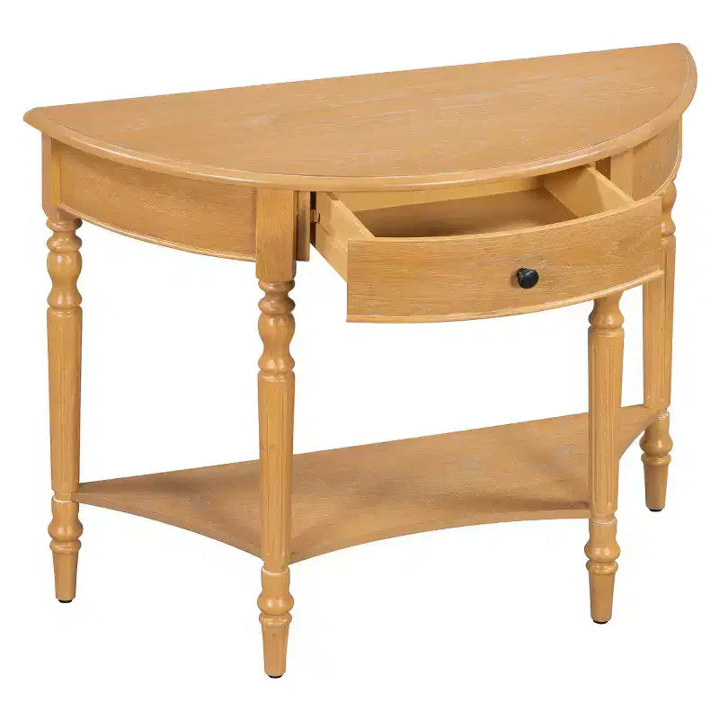 Console de table demi-lune avec tiroir et étagère de rangement