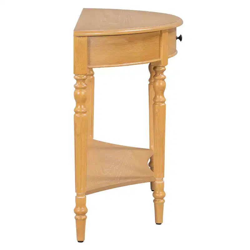 Console de table demi-lune avec tiroir et étagère de rangement