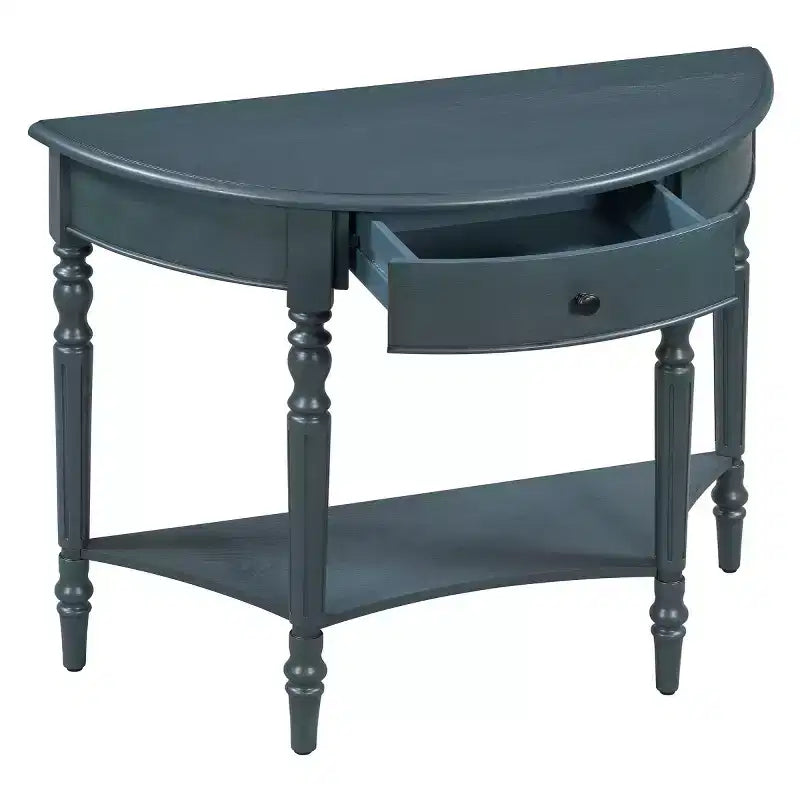 Console de table demi-lune avec tiroir et étagère de rangement