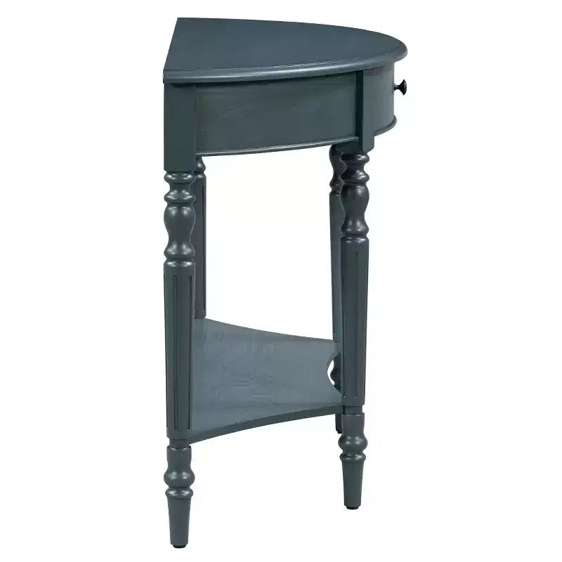 Console de table demi-lune avec tiroir et étagère de rangement