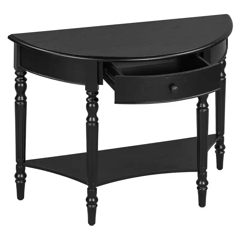 Console de table demi-lune avec tiroir et étagère de rangement
