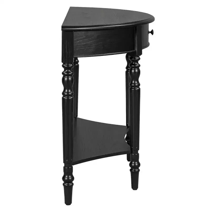 Console de table demi-lune avec tiroir et étagère de rangement