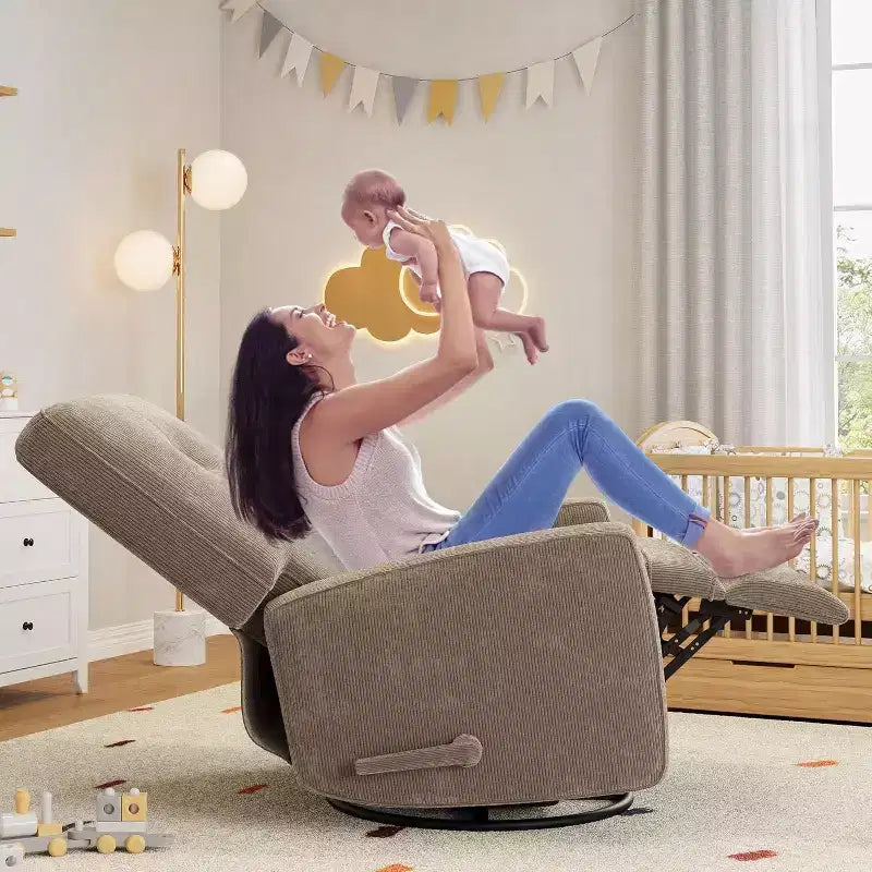Fauteuil inclinable pivotant et basculant surdimensionné en lin, avec fonction de glisse à 360°