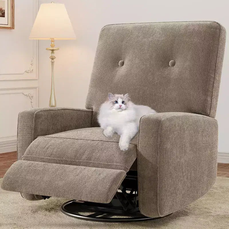Fauteuil inclinable pivotant et basculant surdimensionné en lin, avec fonction de glisse à 360°