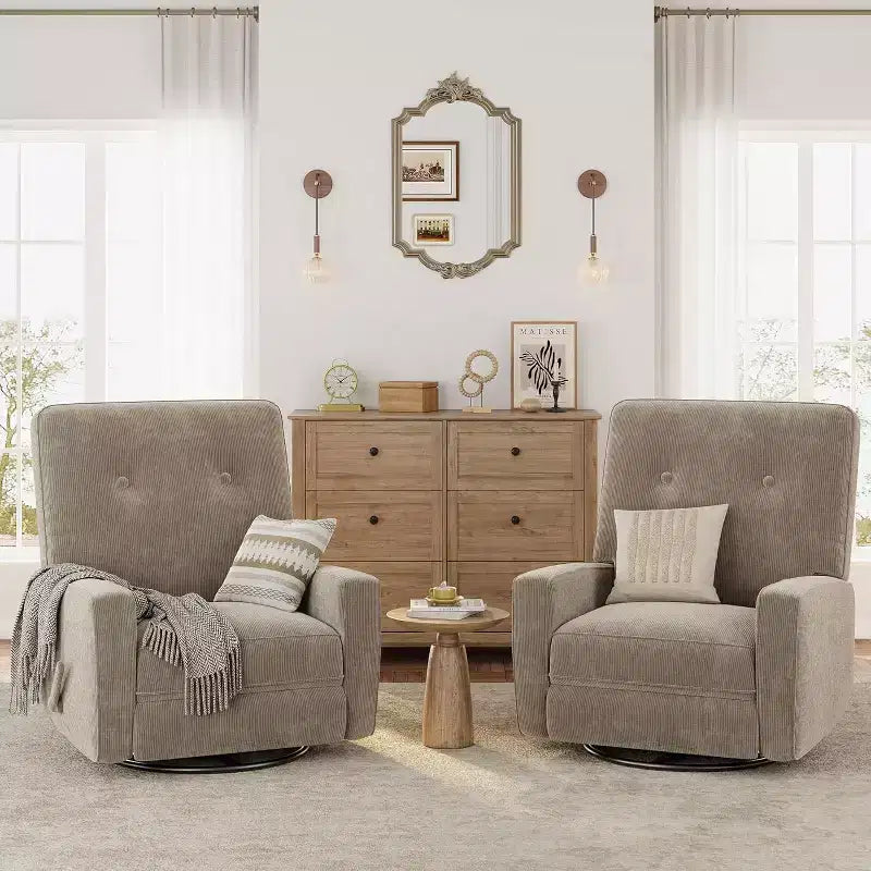 Fauteuil inclinable pivotant et basculant surdimensionné en lin, avec fonction de glisse à 360°