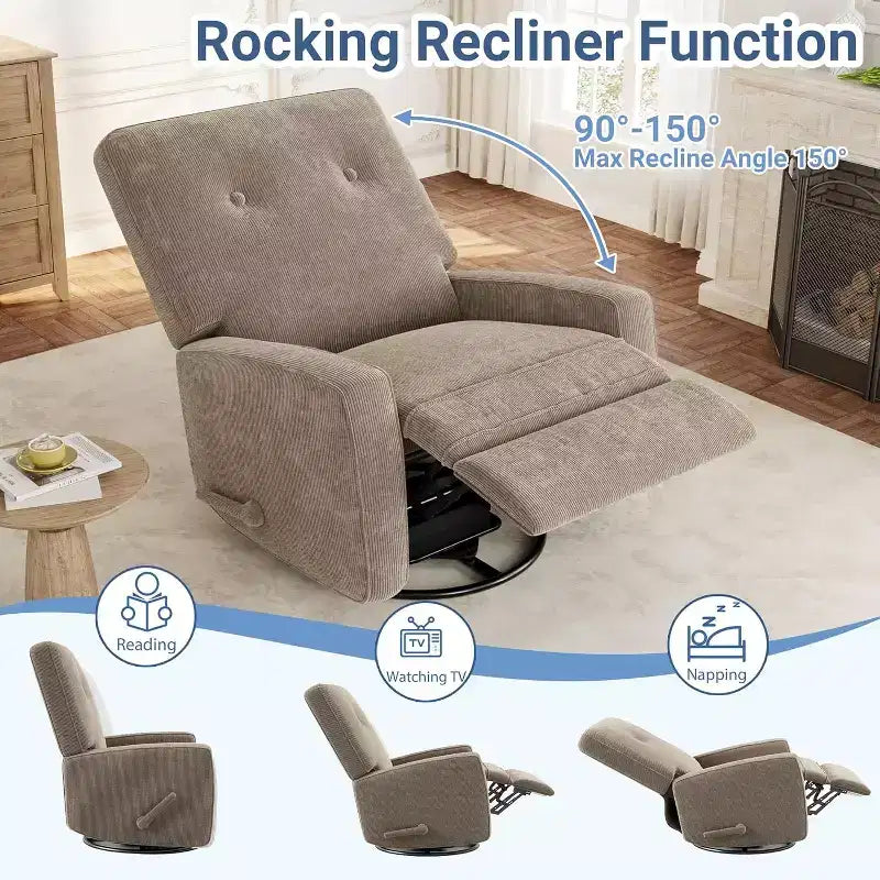 Fauteuil inclinable pivotant et basculant surdimensionné en lin, avec fonction de glisse à 360°