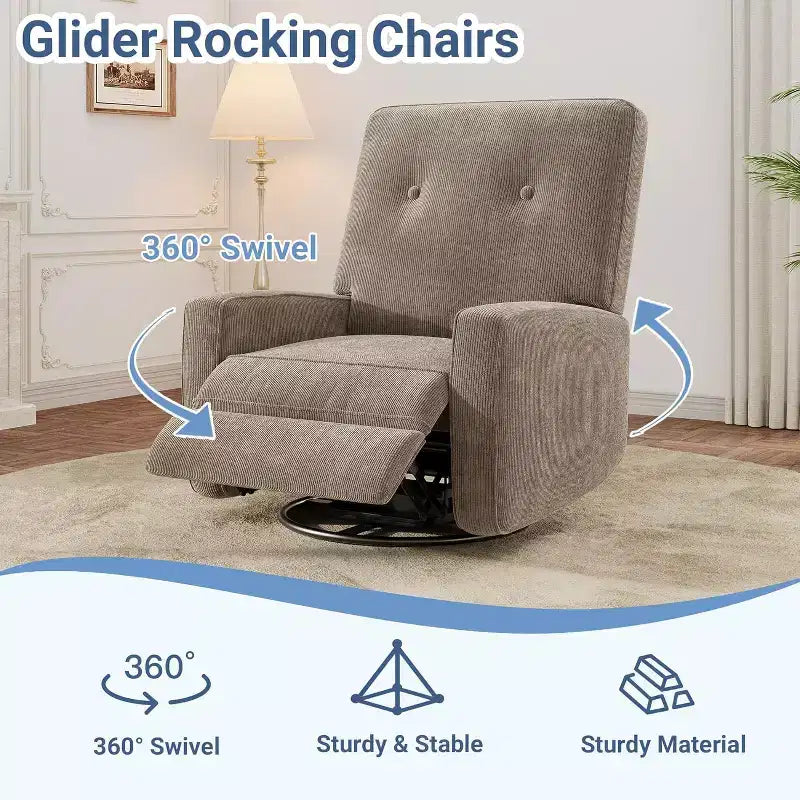 Fauteuil inclinable pivotant et basculant surdimensionné en lin, avec fonction de glisse à 360°