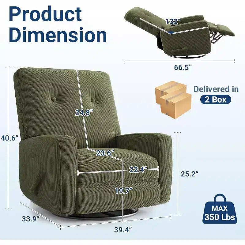 Fauteuil inclinable pivotant et basculant surdimensionné en lin, avec fonction de glisse à 360°