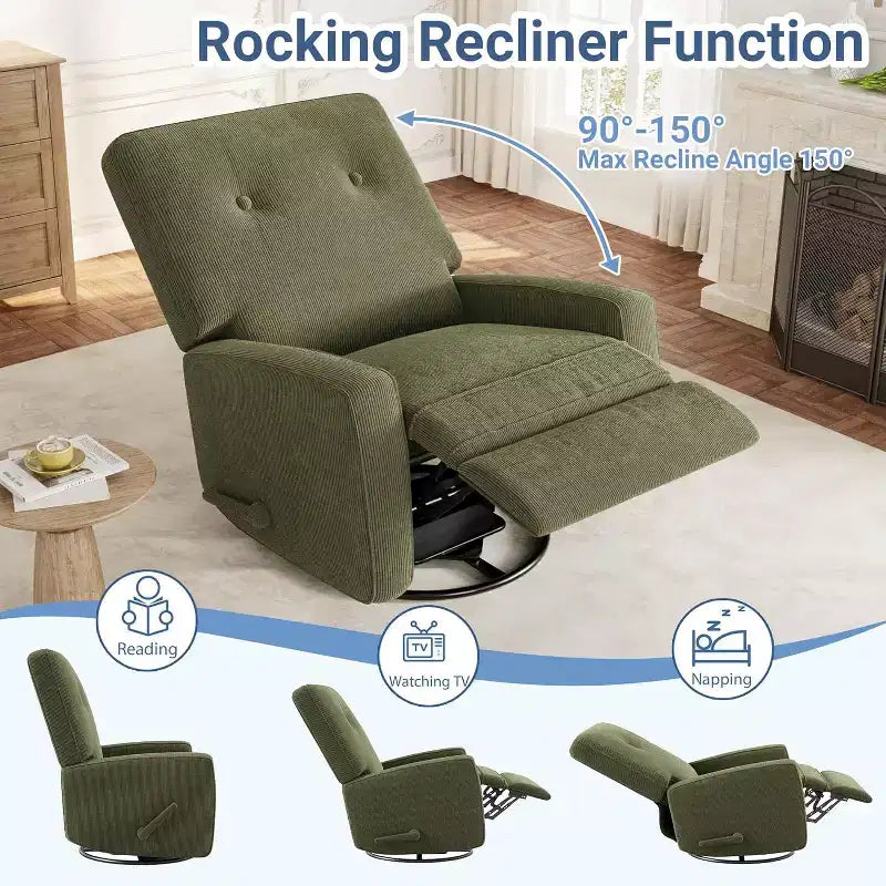 Fauteuil inclinable pivotant et basculant surdimensionné en lin, avec fonction de glisse à 360°