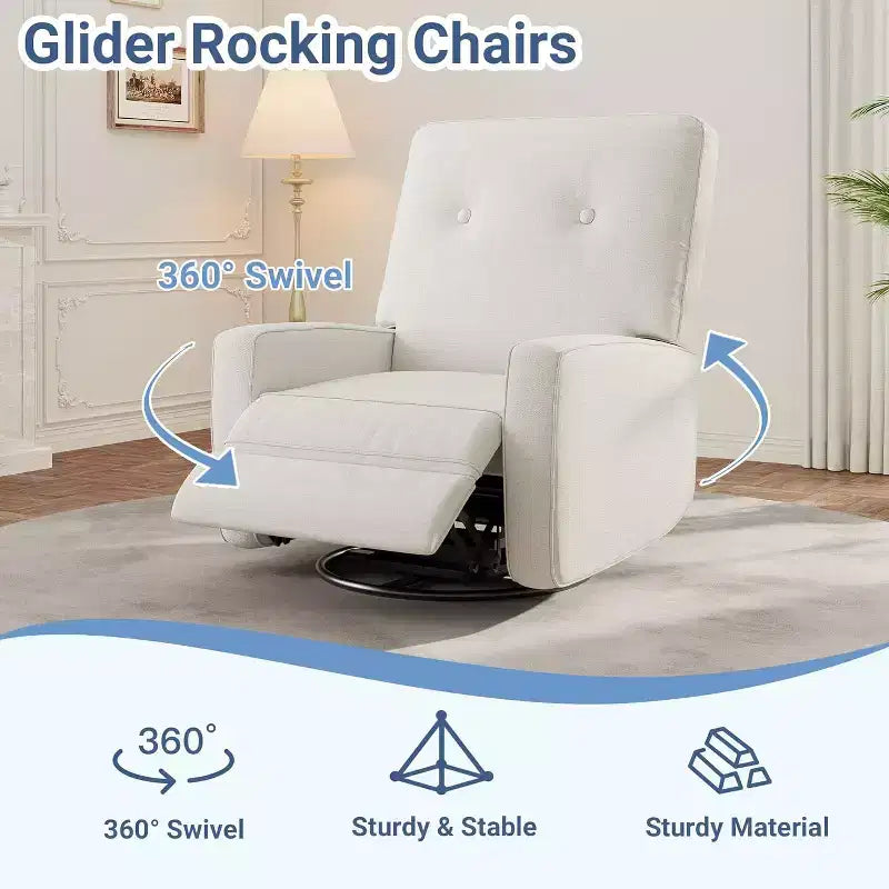 Fauteuil inclinable pivotant et basculant surdimensionné en lin, avec fonction de glisse à 360°