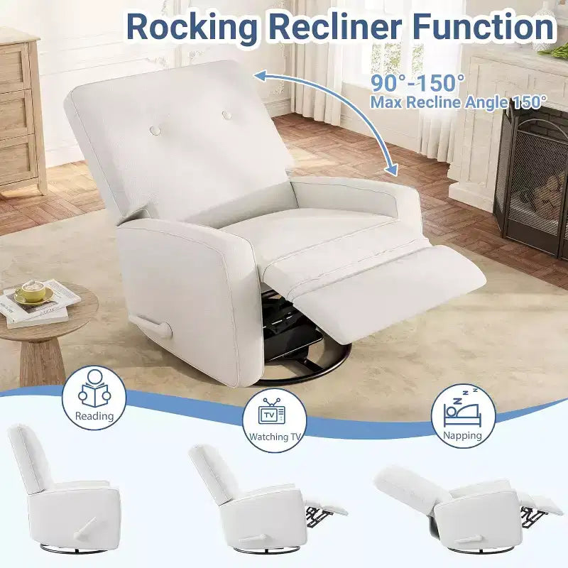 Fauteuil inclinable pivotant et basculant surdimensionné en lin, avec fonction de glisse à 360°