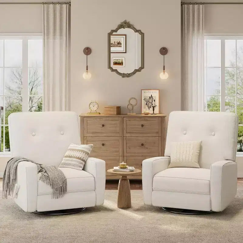 Fauteuil inclinable pivotant et basculant surdimensionné en lin, avec fonction de glisse à 360°