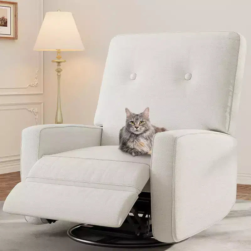 Fauteuil inclinable pivotant et basculant surdimensionné en lin, avec fonction de glisse à 360°