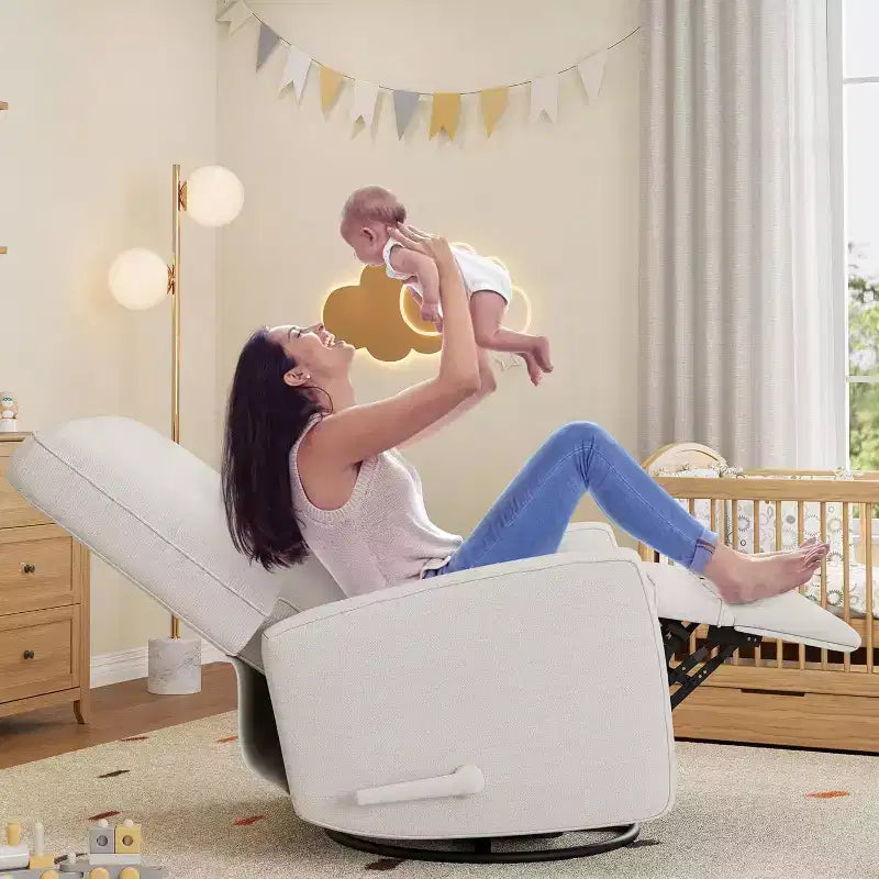 Fauteuil inclinable pivotant et basculant surdimensionné en lin, avec fonction de glisse à 360°