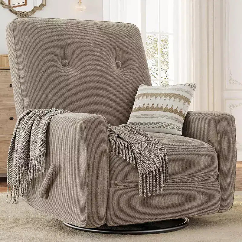 Fauteuil inclinable pivotant et basculant surdimensionné en lin, avec fonction de glisse à 360°