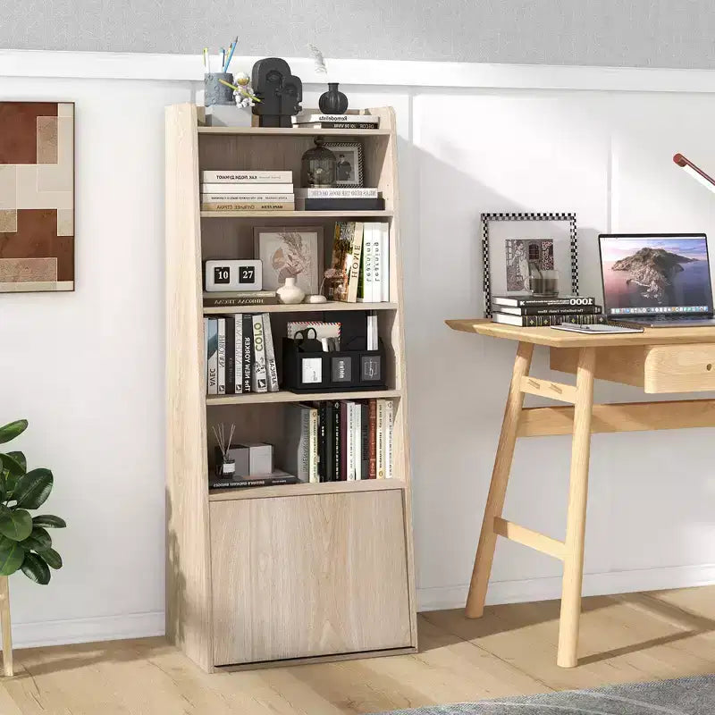 Étagère à 6 niveaux avec 2 étagères réglables, porte relevable et 5 étagères ouvertes