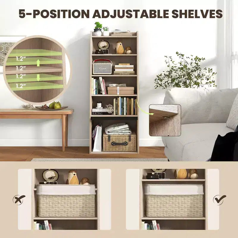Étagère à 6 niveaux avec 2 étagères réglables, porte relevable et 5 étagères ouvertes