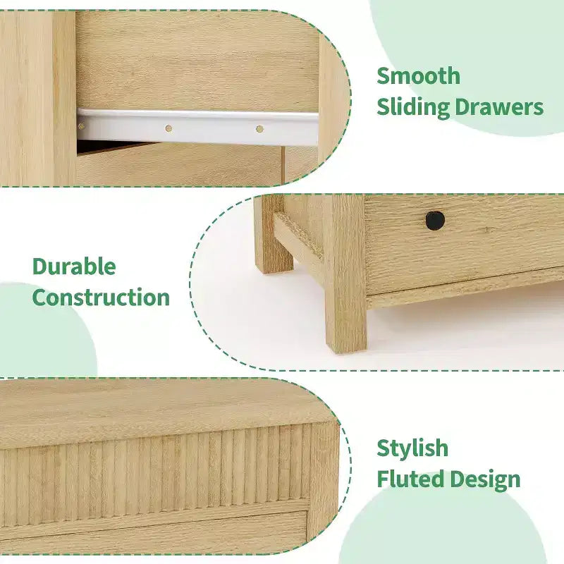 Commode en bois avec tiroirs striés, meuble TV et organisateur de rangement