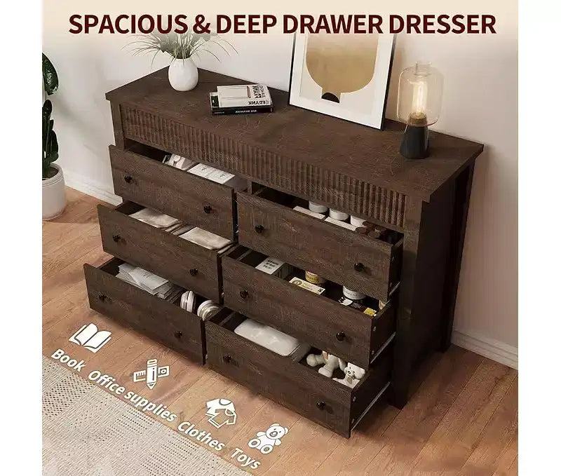 Commode en bois avec tiroirs striés, meuble TV et organisateur de rangement