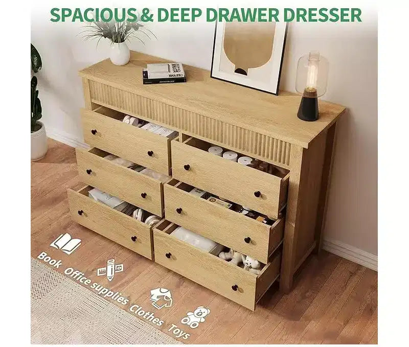 Commode en bois avec tiroirs striés, meuble TV et organisateur de rangement