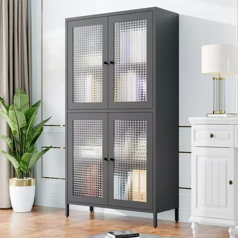 Metal Storage Cabinet 59 Tall Display Cabinet with 4 Glass Door Kitchen Pantry Cabinet Glass Storage Cabinet for Home Office