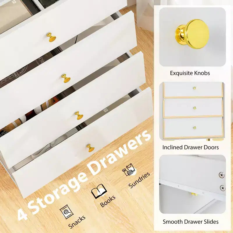 Commode 4 tiroirs avec porte en verre cannelé
