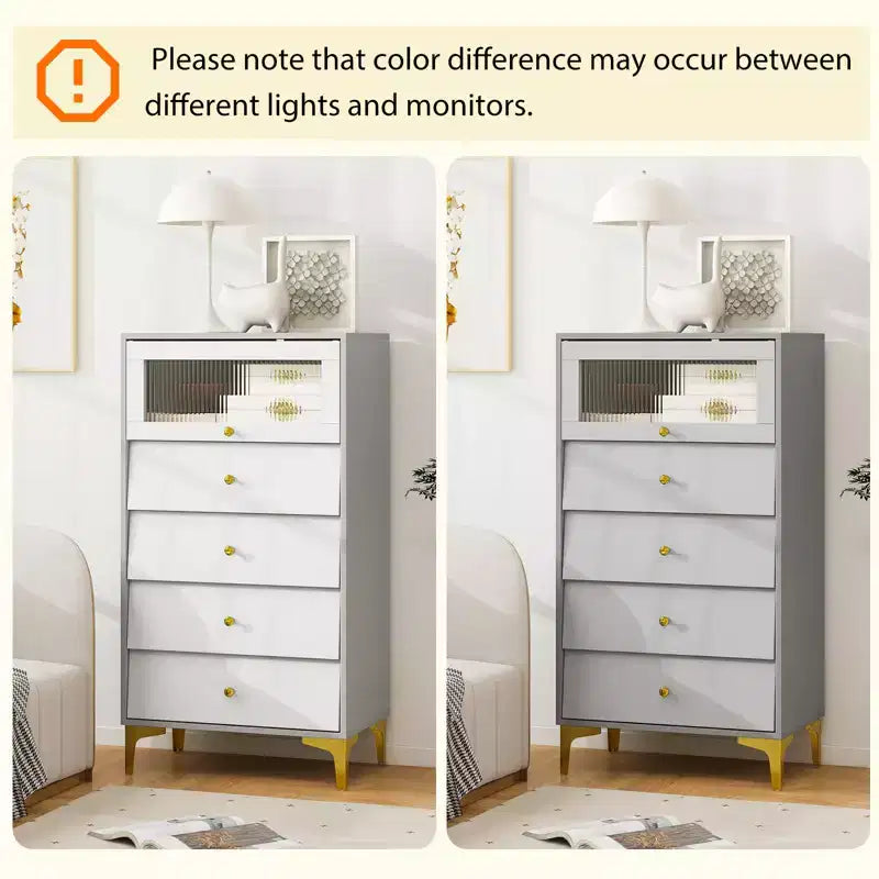 Commode 4 tiroirs avec porte en verre cannelé
