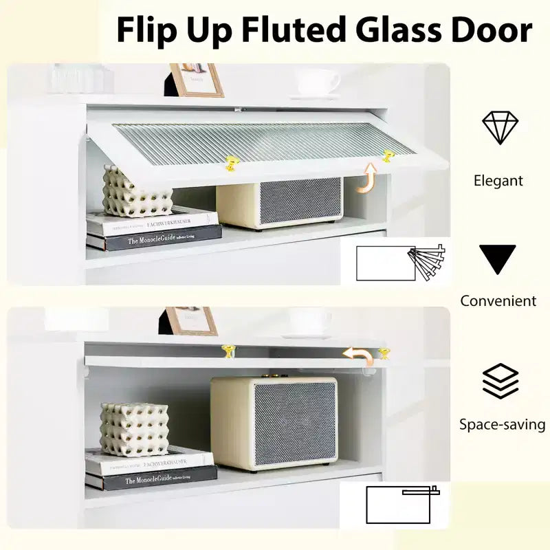 Commode 4 tiroirs avec porte en verre cannelé