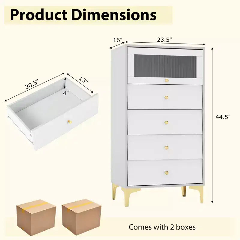 Commode 4 tiroirs avec porte en verre cannelé
