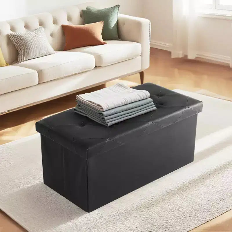 Okak Modern Synthetic Leather Button Tufted Ottoman Bench with Foldable Storage Upholstered Storage Bench for Living Room Bedroom