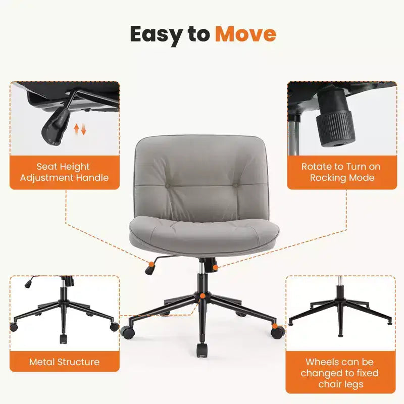 Fauteuil de bureau sans accoudoirs moderne en cuir PU