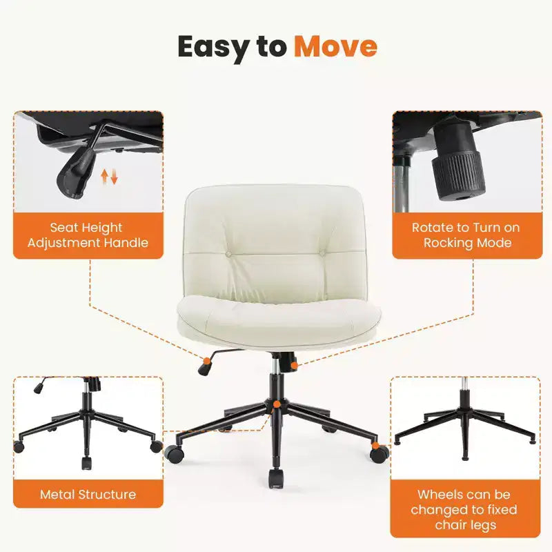 Fauteuil de bureau sans accoudoirs moderne en cuir PU