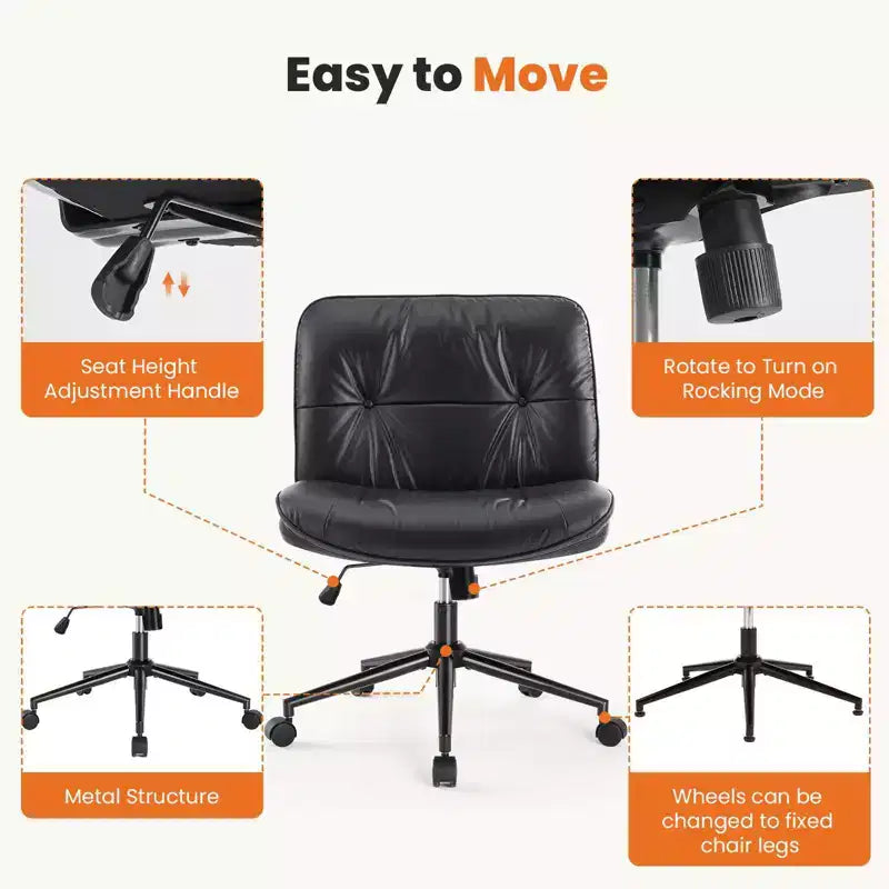 Fauteuil de bureau sans accoudoirs moderne en cuir PU