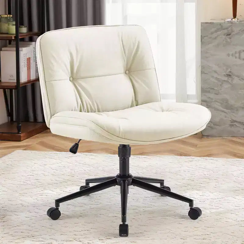 TUYOHW Armless Office Chair Wide Seat Swivel Chair with Criss Cross Legged Height Adjustment Modern PU Leather Accent Chair for Home Office