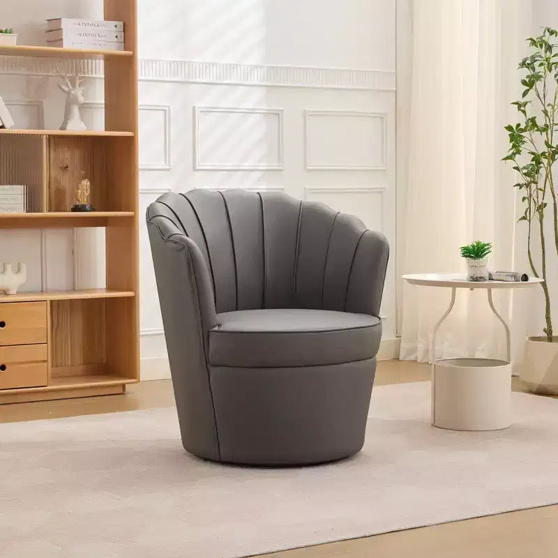 Fauteuil pivotant Petal - Fauteuil d'appoint en cuir véritable avec dossier haut - Fauteuil de bureau