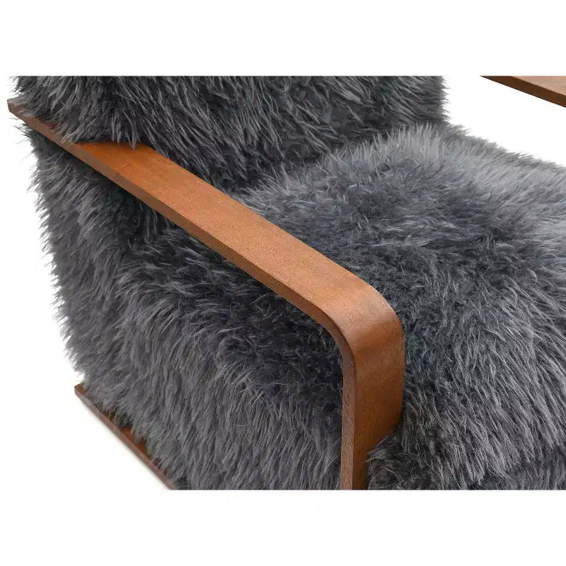 Fauteuil d'appoint en fausse fourrure, fauteuil de salon rembourré avec pieds en bois incurvés