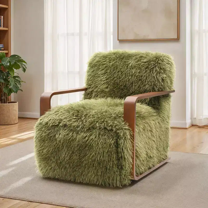 Fauteuil d'appoint en fausse fourrure, fauteuil de salon rembourré avec pieds en bois incurvés