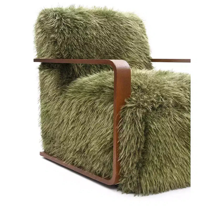 Fauteuil d'appoint en fausse fourrure, fauteuil de salon rembourré avec pieds en bois incurvés