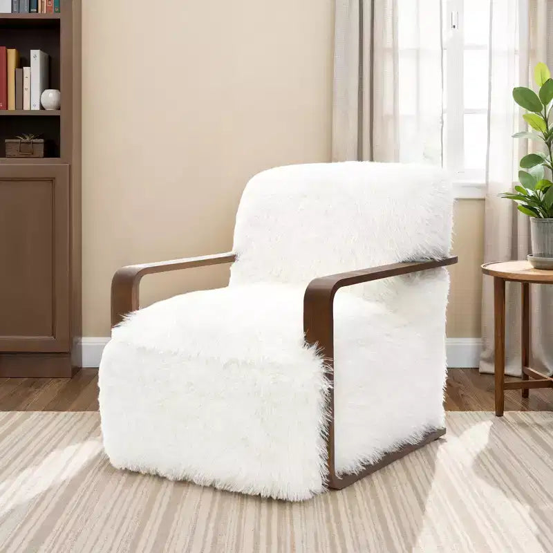 Fauteuil d'appoint en fausse fourrure, fauteuil de salon rembourré avec pieds en bois incurvés