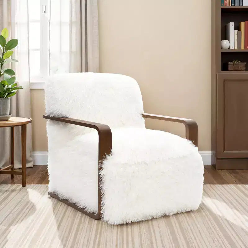 Fauteuil d'appoint en fausse fourrure, fauteuil de salon rembourré avec pieds en bois incurvés