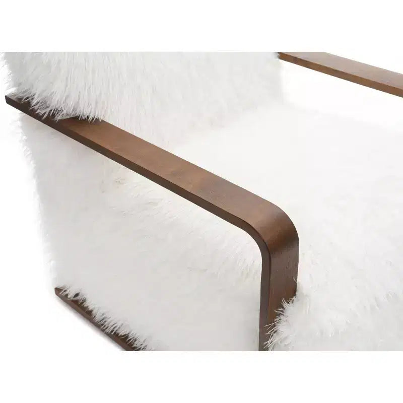 Fauteuil d'appoint en fausse fourrure, fauteuil de salon rembourré avec pieds en bois incurvés