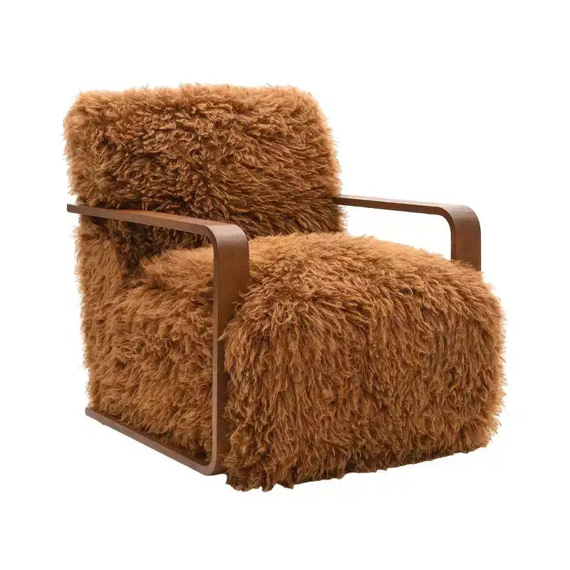 Fauteuil d'appoint en fausse fourrure, fauteuil de salon rembourré avec pieds en bois incurvés