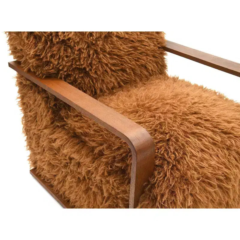 Fauteuil d'appoint en fausse fourrure, fauteuil de salon rembourré avec pieds en bois incurvés