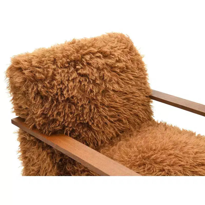 Fauteuil d'appoint en fausse fourrure, fauteuil de salon rembourré avec pieds en bois incurvés