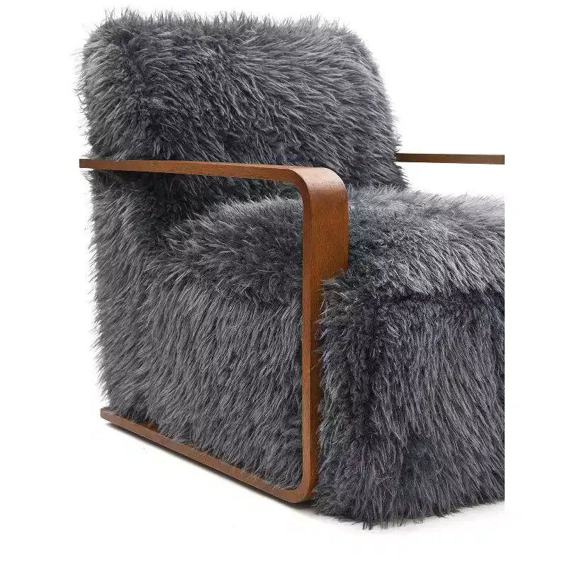 Fauteuil d'appoint en fausse fourrure, fauteuil de salon rembourré avec pieds en bois incurvés
