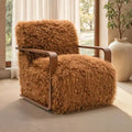 Fauteuil d'appoint en fausse fourrure, fauteuil de salon rembourré avec pieds en bois incurvés