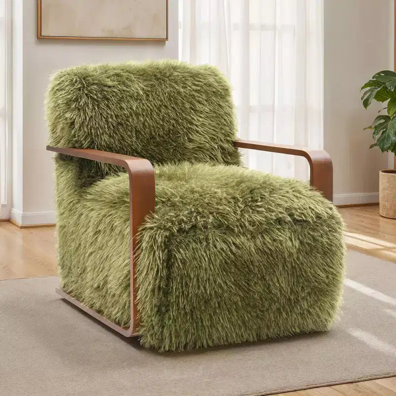 Fauteuil d'appoint en fausse fourrure, fauteuil de salon rembourré avec pieds en bois incurvés