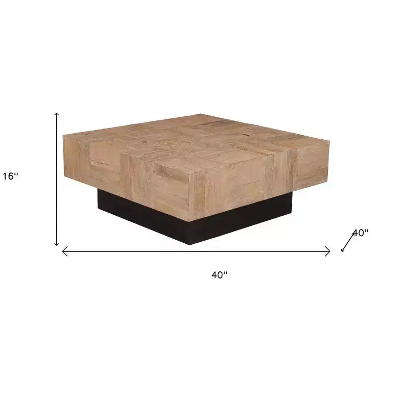 Table basse bloc carré en bois massif marron et noir
