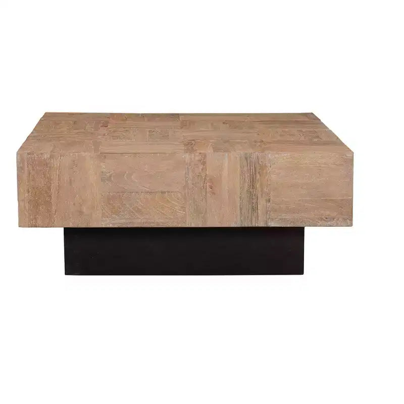 Table basse bloc carré en bois massif marron et noir